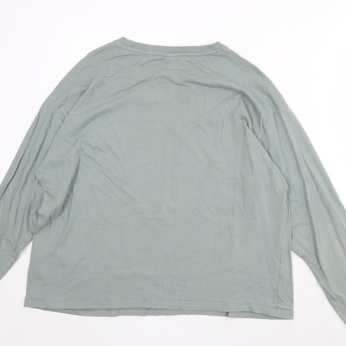 H&M Womens Green 100% Cotton Basic T-Shirt Size L Boat Neck