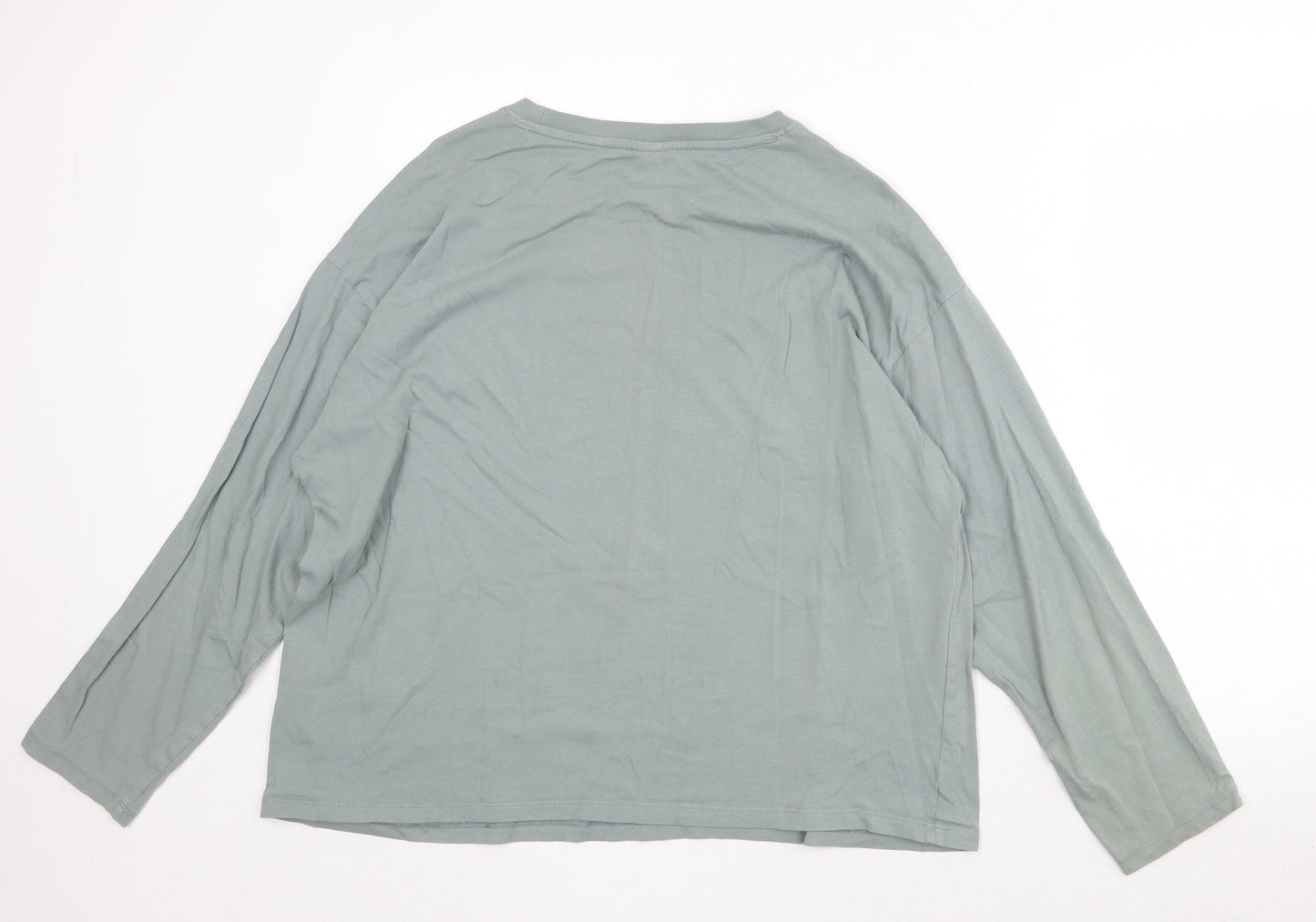 H&M Womens Green 100% Cotton Basic T-Shirt Size L Boat Neck