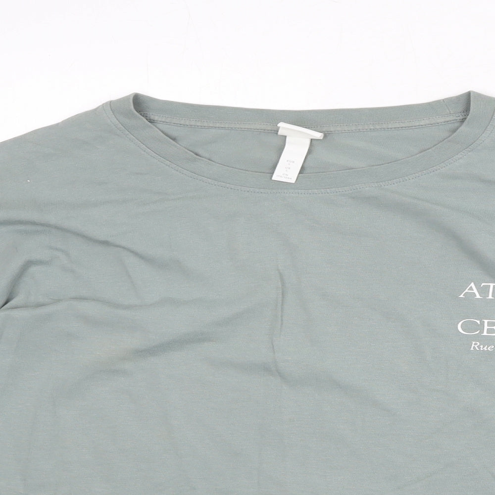 H&M Womens Green 100% Cotton Basic T-Shirt Size L Boat Neck
