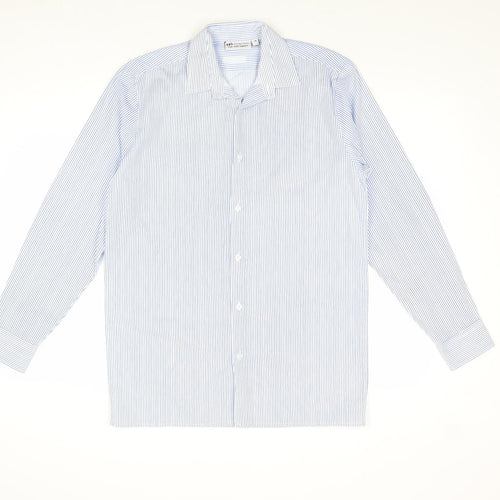 Denby Dale Mens Blue Striped Polyester Button-Up Size 14 Collared Button