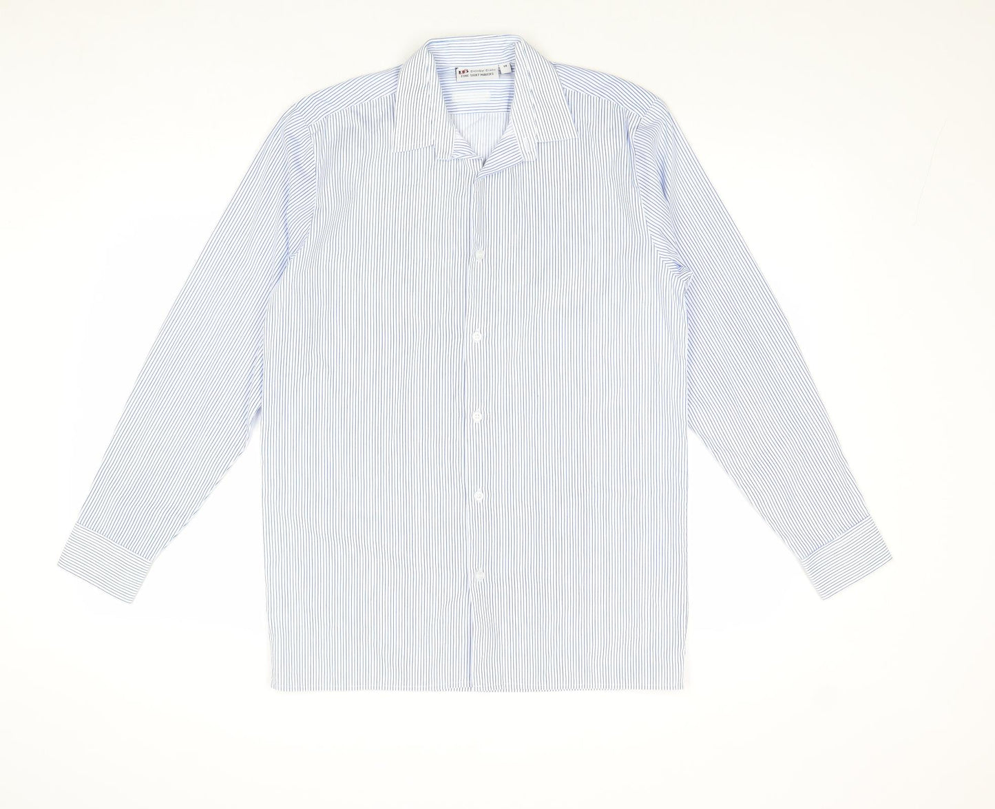 Denby Dale Mens Blue Striped Polyester Button-Up Size 14 Collared Button