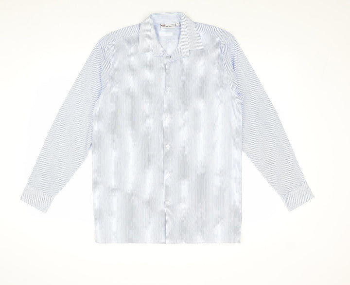 Denby Dale Mens Blue Striped Polyester Button-Up Size 14 Collared Button