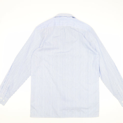 Denby Dale Mens Blue Striped Polyester Button-Up Size 14 Collared Button