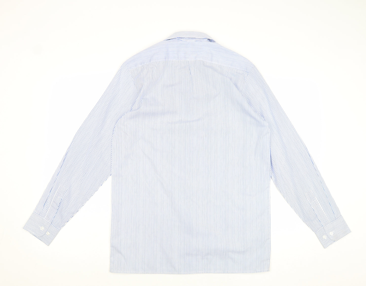 Denby Dale Mens Blue Striped Polyester Button-Up Size 14 Collared Button