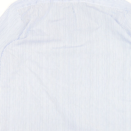 Denby Dale Mens Blue Striped Polyester Button-Up Size 14 Collared Button
