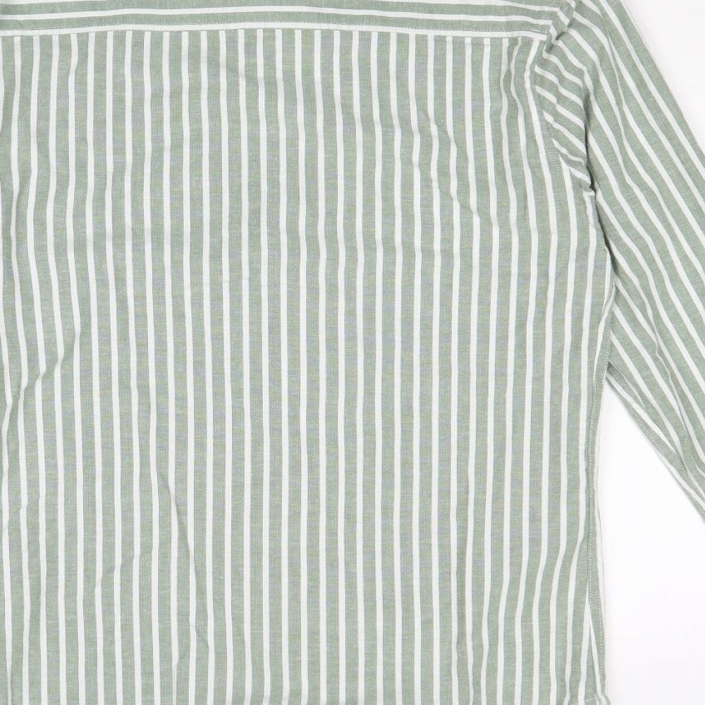 Boohoo Mens Green Striped Polyester Button-Up Size M Collared Button