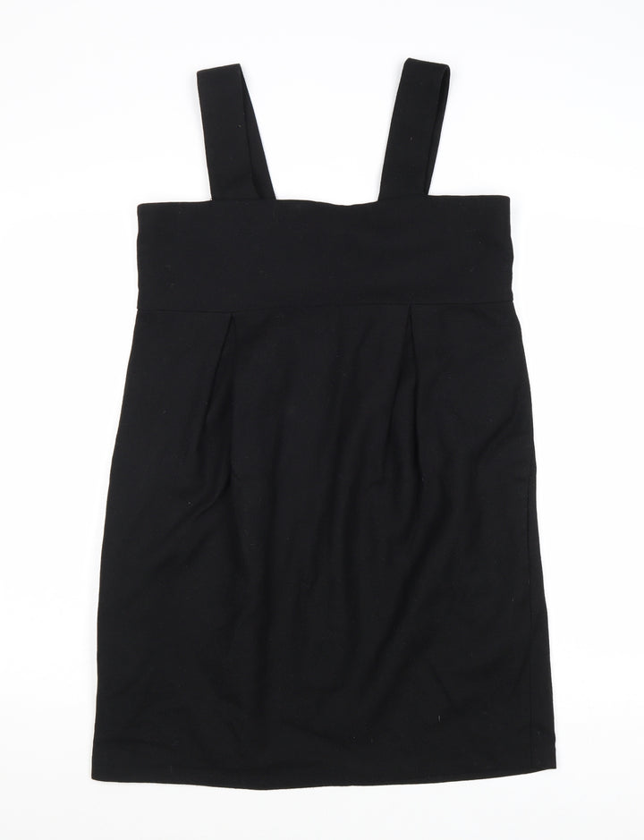 H&M Womens Black Wool Pinafore/Dungaree Dress Size 10 Square Neck Zip
