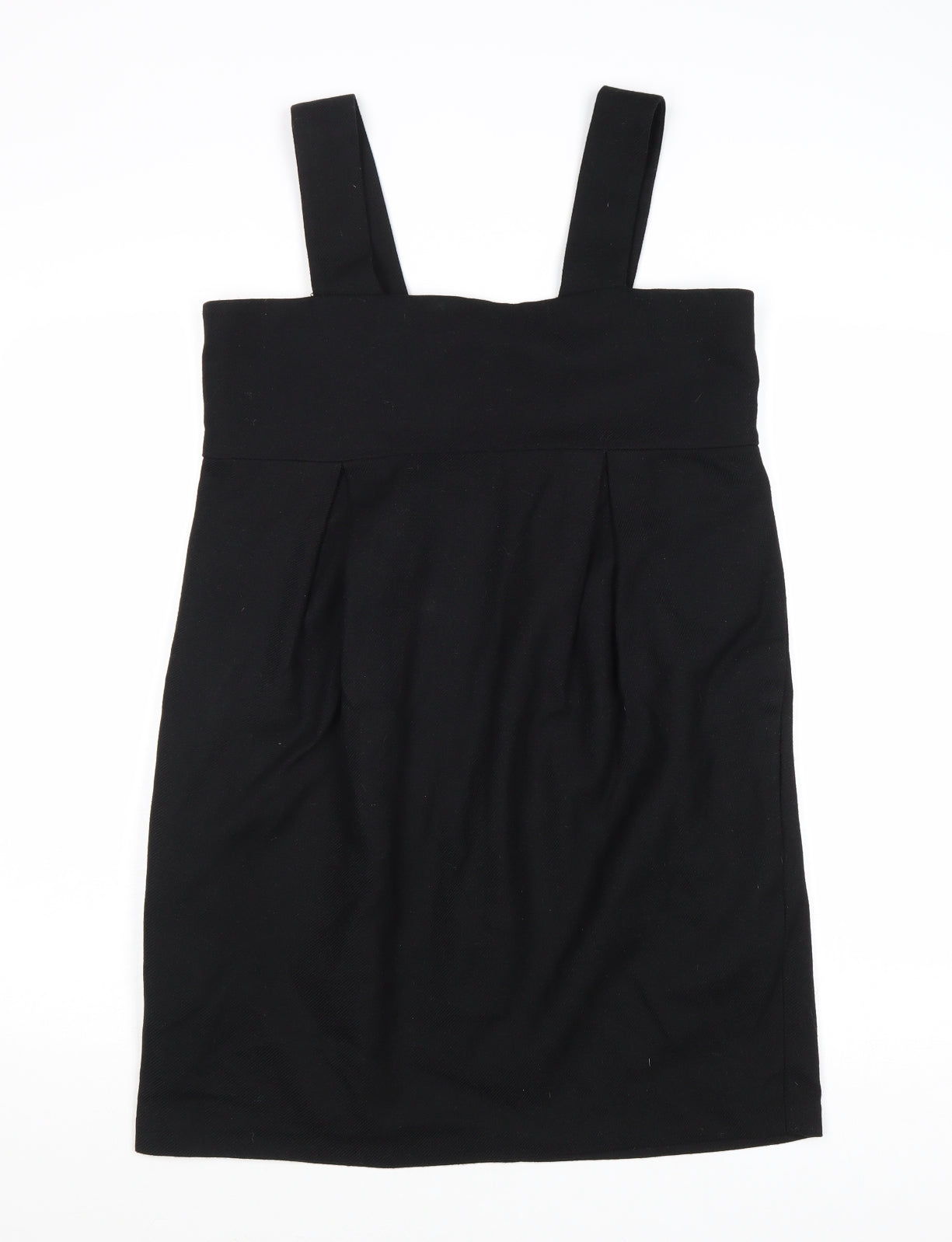 H&M Womens Black Wool Pinafore/Dungaree Dress Size 10 Square Neck Zip