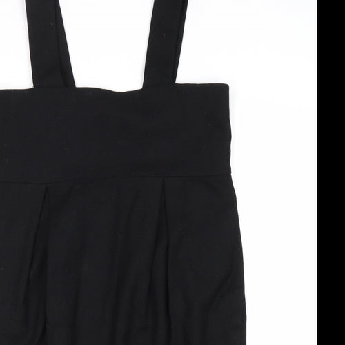 H&M Womens Black Wool Pinafore/Dungaree Dress Size 10 Square Neck Zip