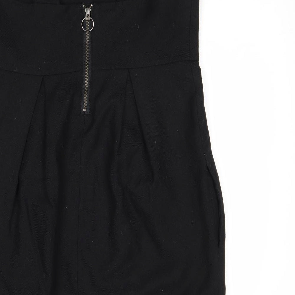 H&M Womens Black Wool Pinafore/Dungaree Dress Size 10 Square Neck Zip