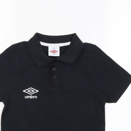 Umbro Boys Black Cotton Pullover Polo Size 9 Years Collared Button