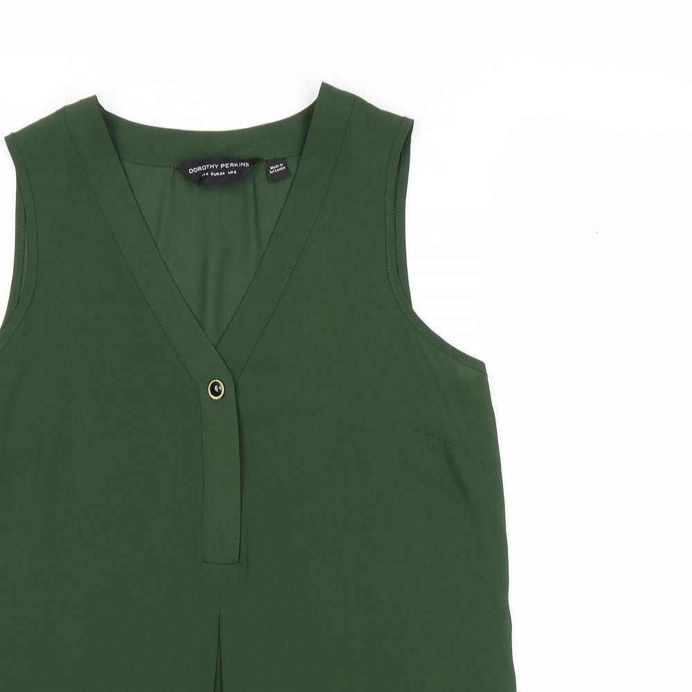 Dorothy Perkins Womens Green Polyester Basic Tank Size 6 V-Neck