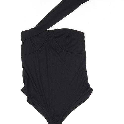 PRETTYLITTLETHING Womens Black Polyester Bodysuit One-Piece Size 10 Pullover