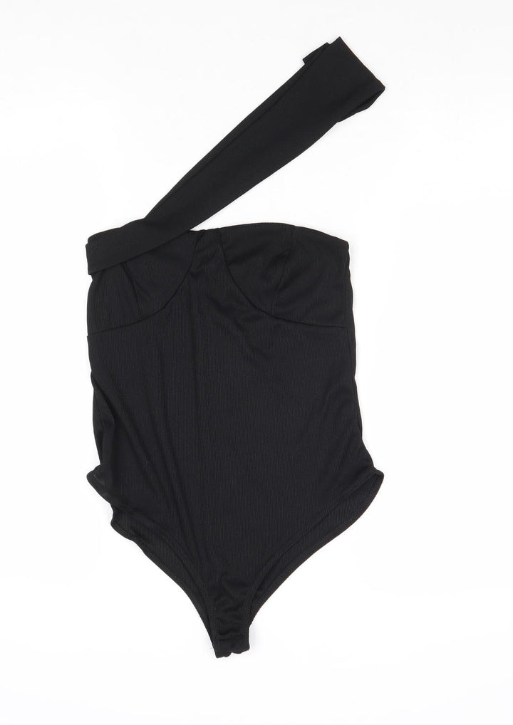 PRETTYLITTLETHING Womens Black Polyester Bodysuit One-Piece Size 10 Pullover