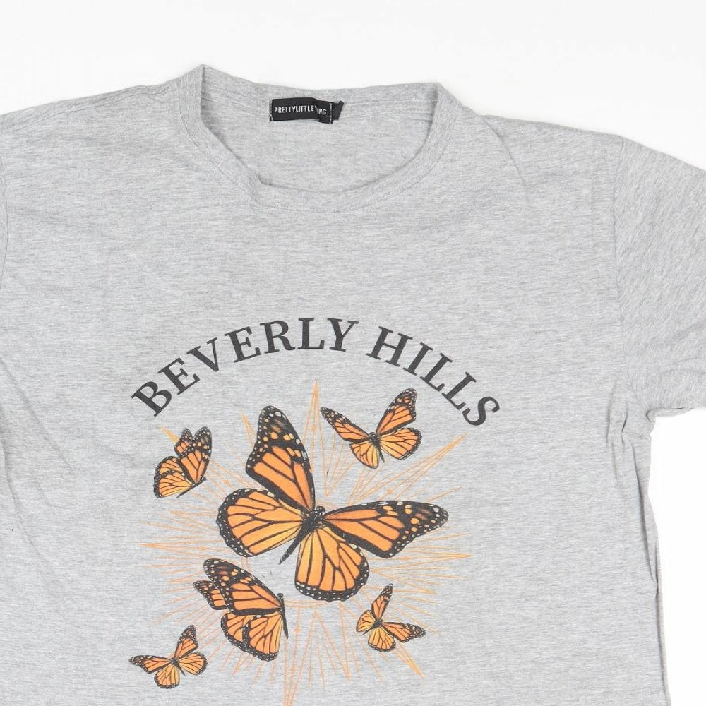 PRETTYLITTLETHING Womens Grey Polyester Basic T-Shirt Size M Round Neck - Beverly Hills