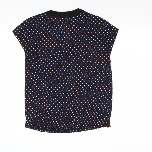 Iora Womens Blue Polka Dot Polyester Basic Blouse Size S V-Neck