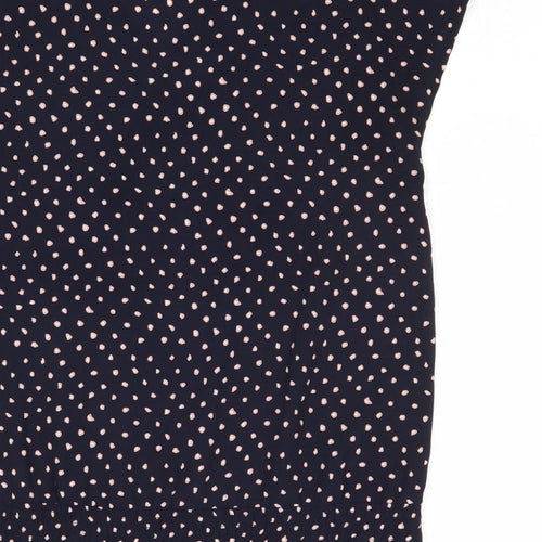 Iora Womens Blue Polka Dot Polyester Basic Blouse Size S V-Neck