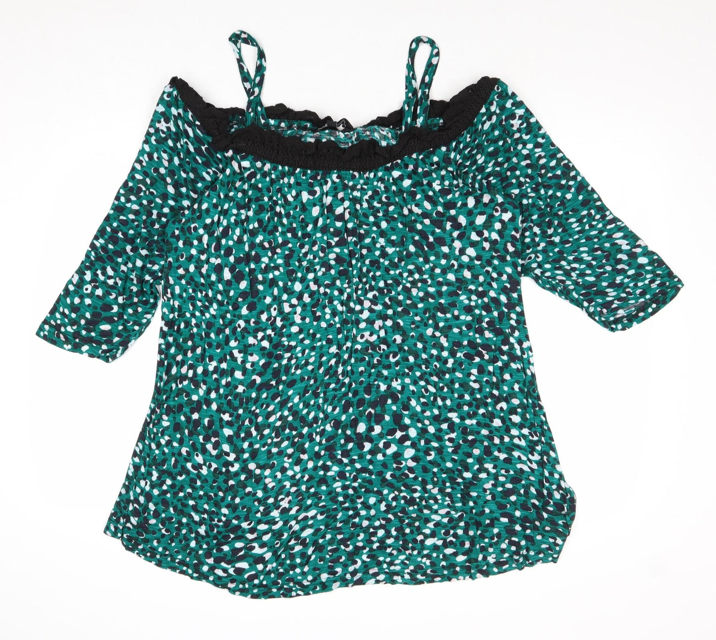 Capsule Womens Green Geometric Cotton Basic Blouse Size 20 Round Neck - Cold Shoulder