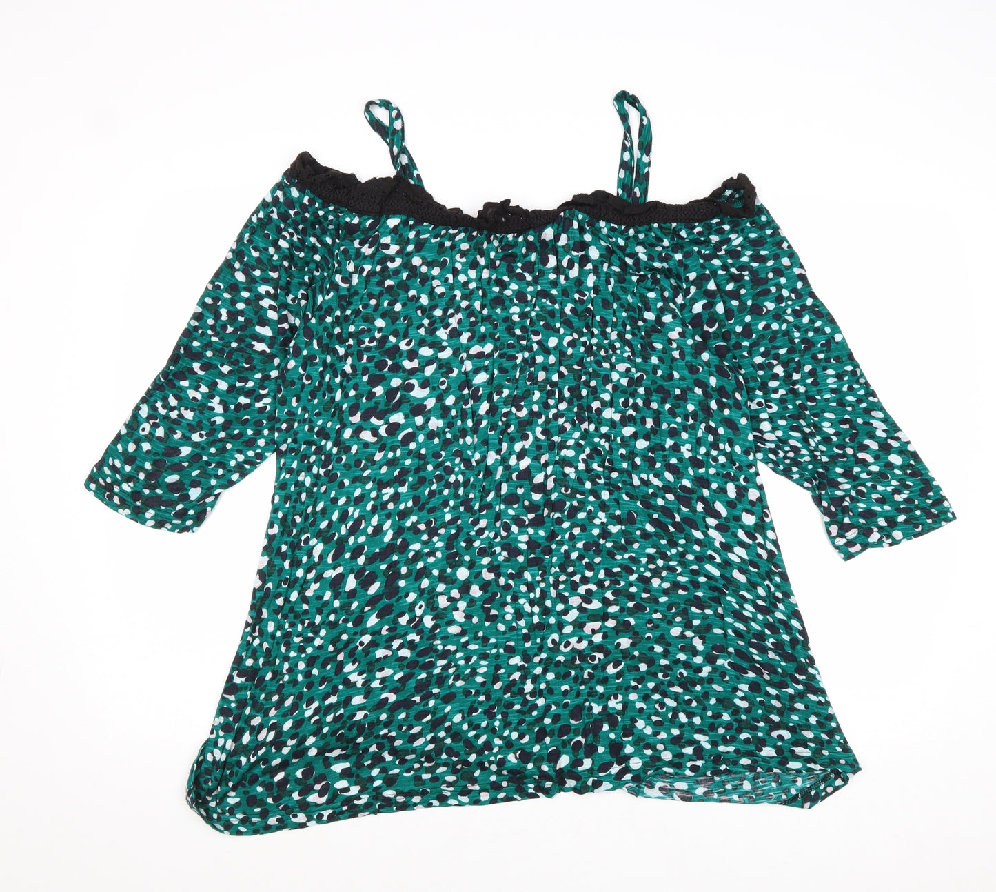 Capsule Womens Green Geometric Cotton Basic Blouse Size 20 Round Neck - Cold Shoulder