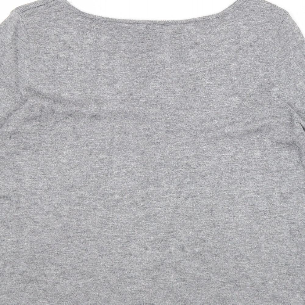 Bonmarché Womens Grey Round Neck Floral Viscose Pullover Jumper Size 12 - Size 12-14
