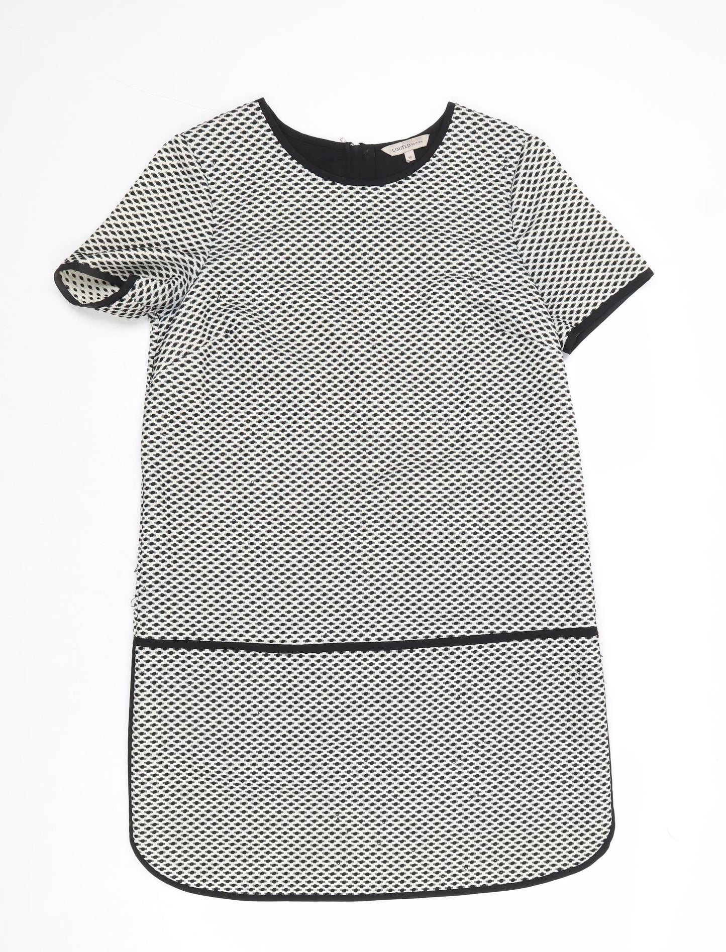 Marks and Spencer Womens Grey Geometric Polyester Shift Size 12 Boat Neck Zip