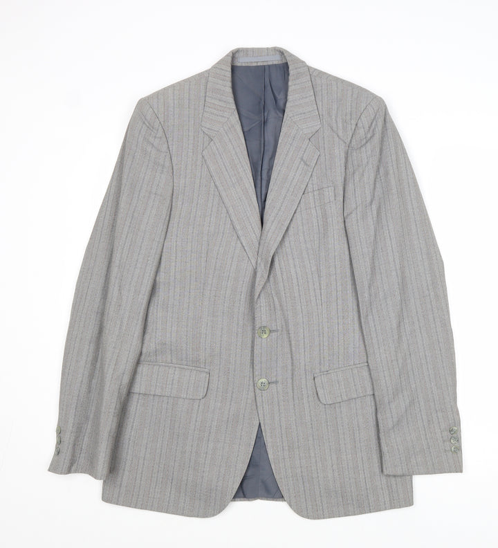 Gurtex Mens Grey Striped Polyester Jacket Suit Jacket Size 38 Regular