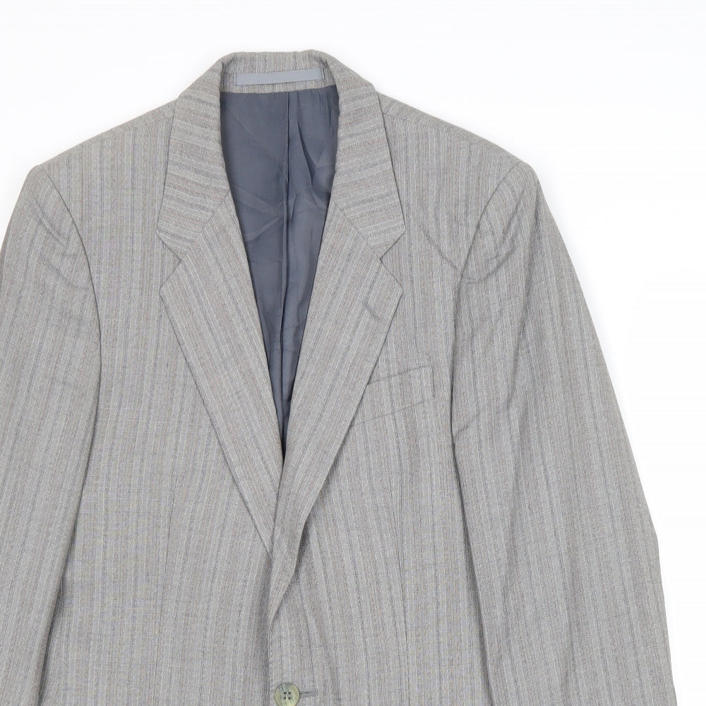Gurtex Mens Grey Striped Polyester Jacket Suit Jacket Size 38 Regular