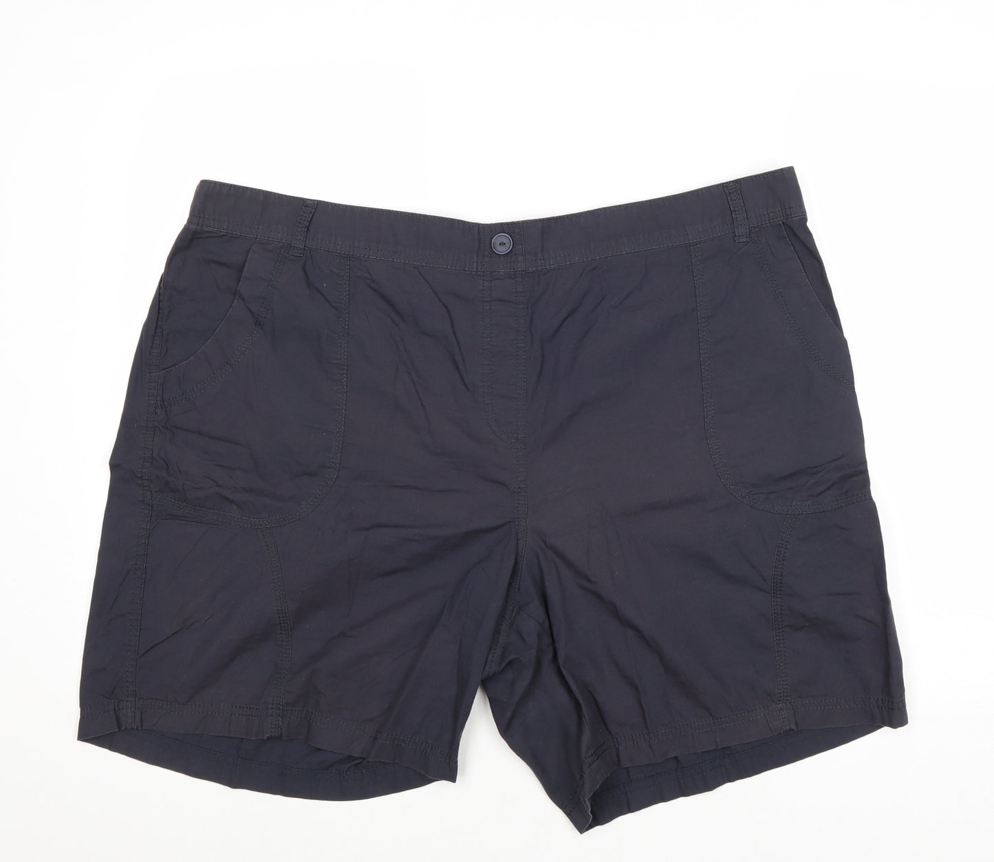 Bonmarché Womens Blue Cotton Chino Shorts Size 24 Regular Pull On