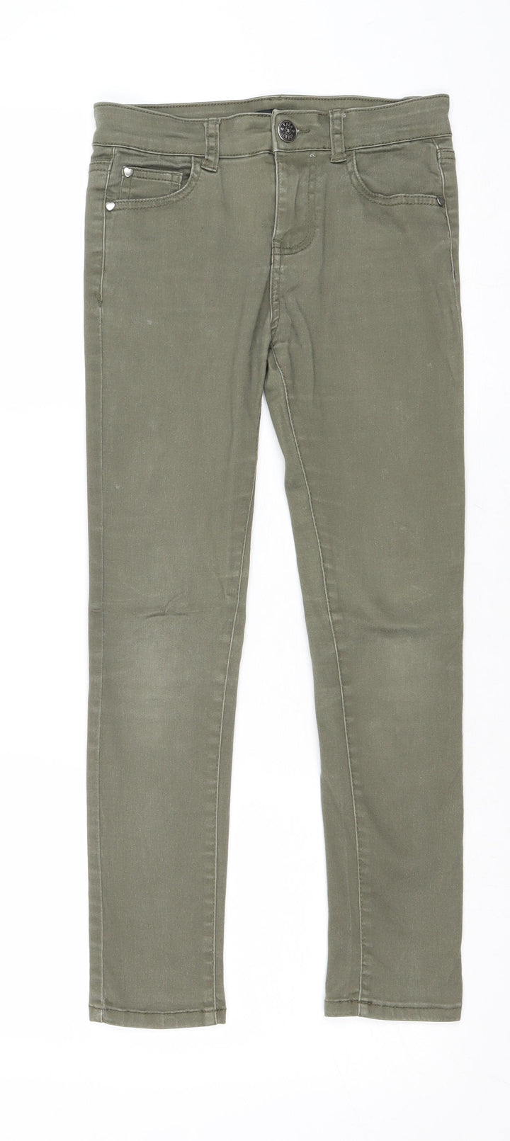M&Co Girls Green Cotton Skinny Jeans Size 9 Years Regular Zip