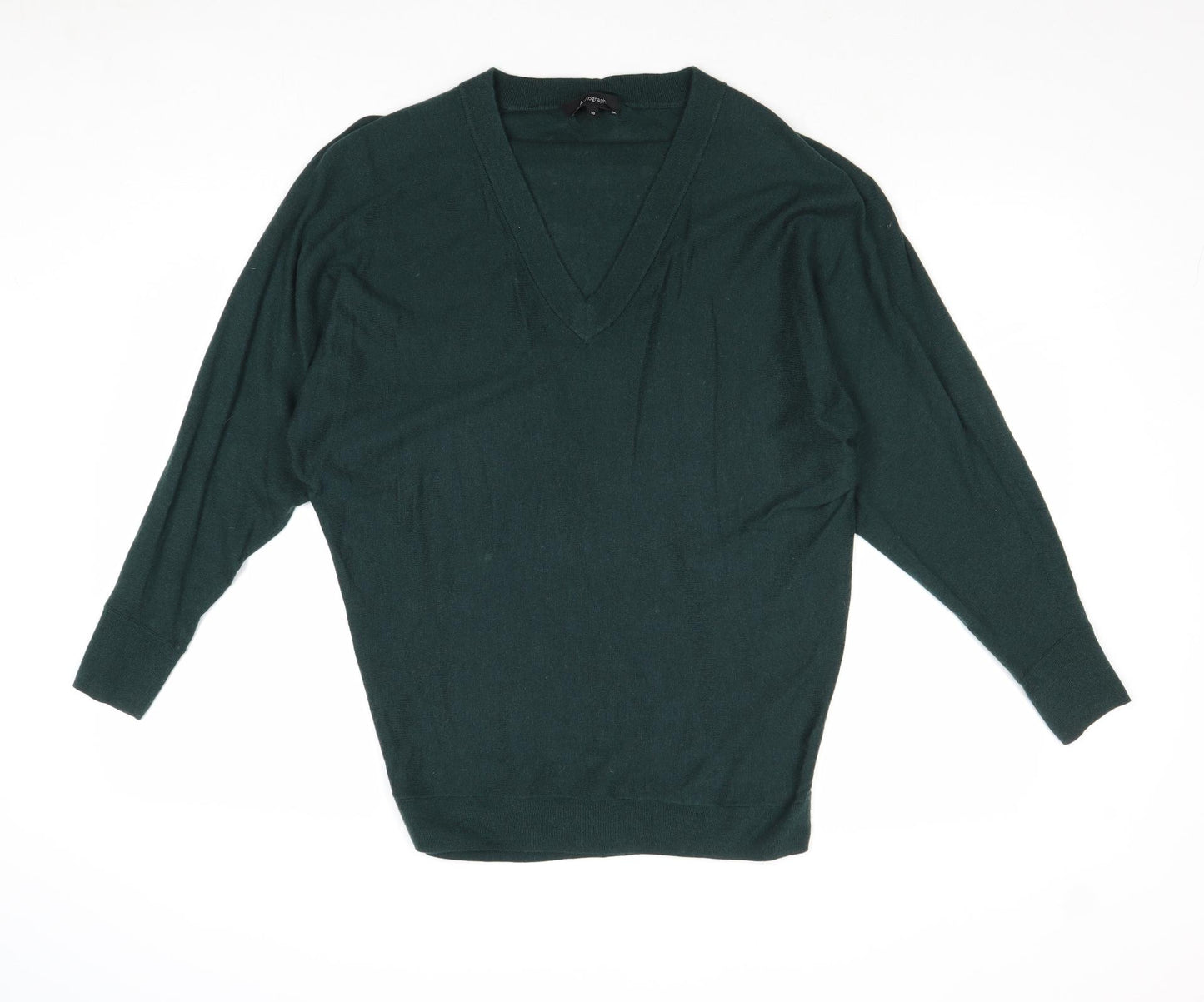 Autograph Womens Green V-Neck Wool Pullover Jumper Size 10