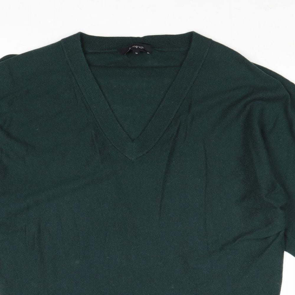 Autograph Womens Green V-Neck Wool Pullover Jumper Size 10