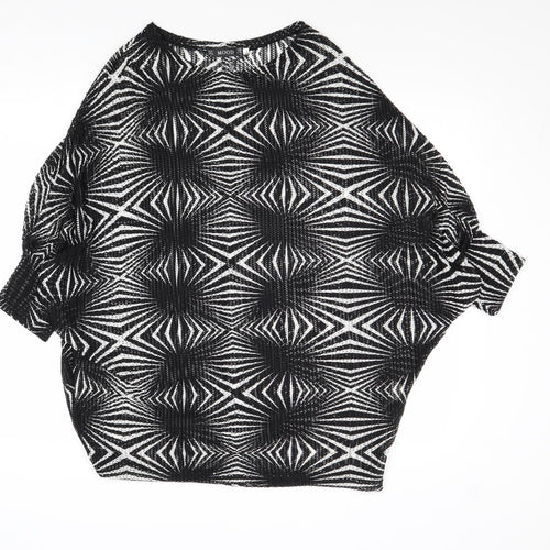 Mood Womens Black Geometric Polyester Basic Blouse Size S Round Neck - Size S-M