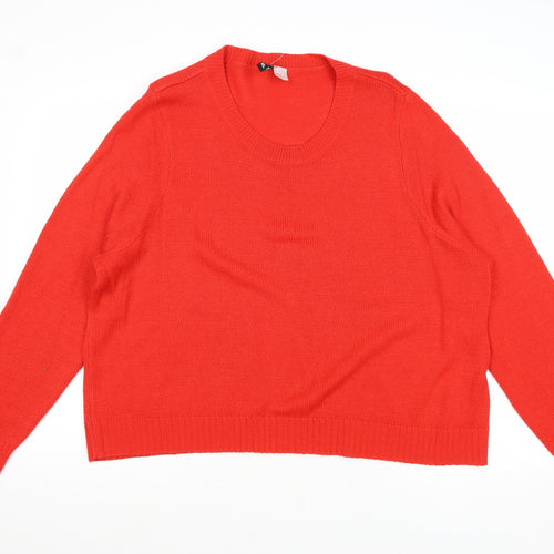 Divided by H&M Womens Red Round Neck Acrylic Pullover Jumper Size XL