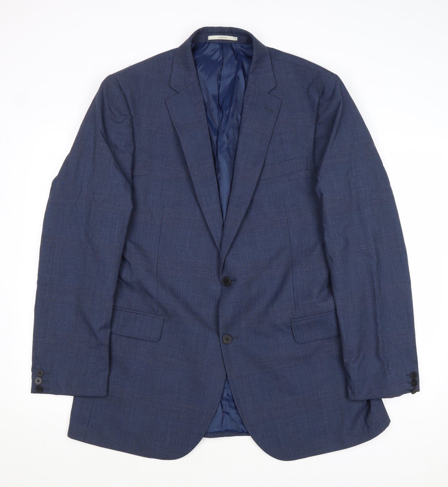Chester Mens Blue Geometric Wool Jacket Suit Jacket Size 44 Regular