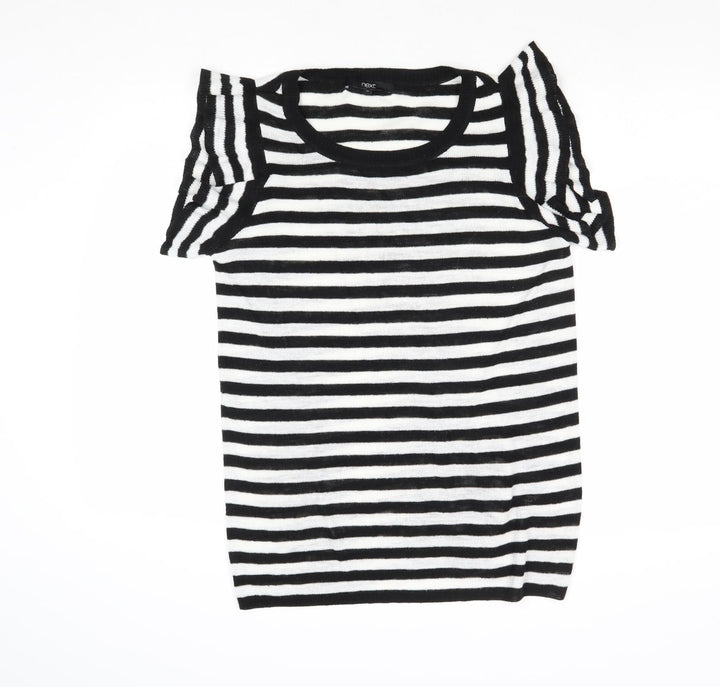 NEXT Womens Black Round Neck Striped Acrylic Pullover Jumper Size 12