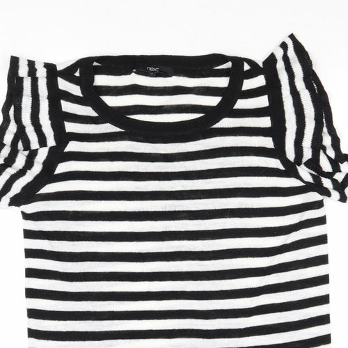 NEXT Womens Black Round Neck Striped Acrylic Pullover Jumper Size 12