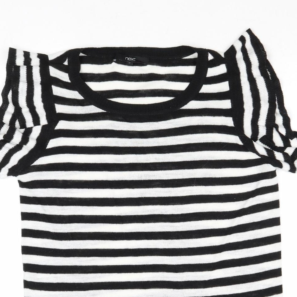 NEXT Womens Black Round Neck Striped Acrylic Pullover Jumper Size 12
