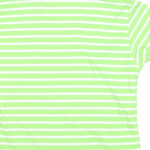 //text.. Womens Green Striped Polyester Basic T-Shirt Size L Round Neck