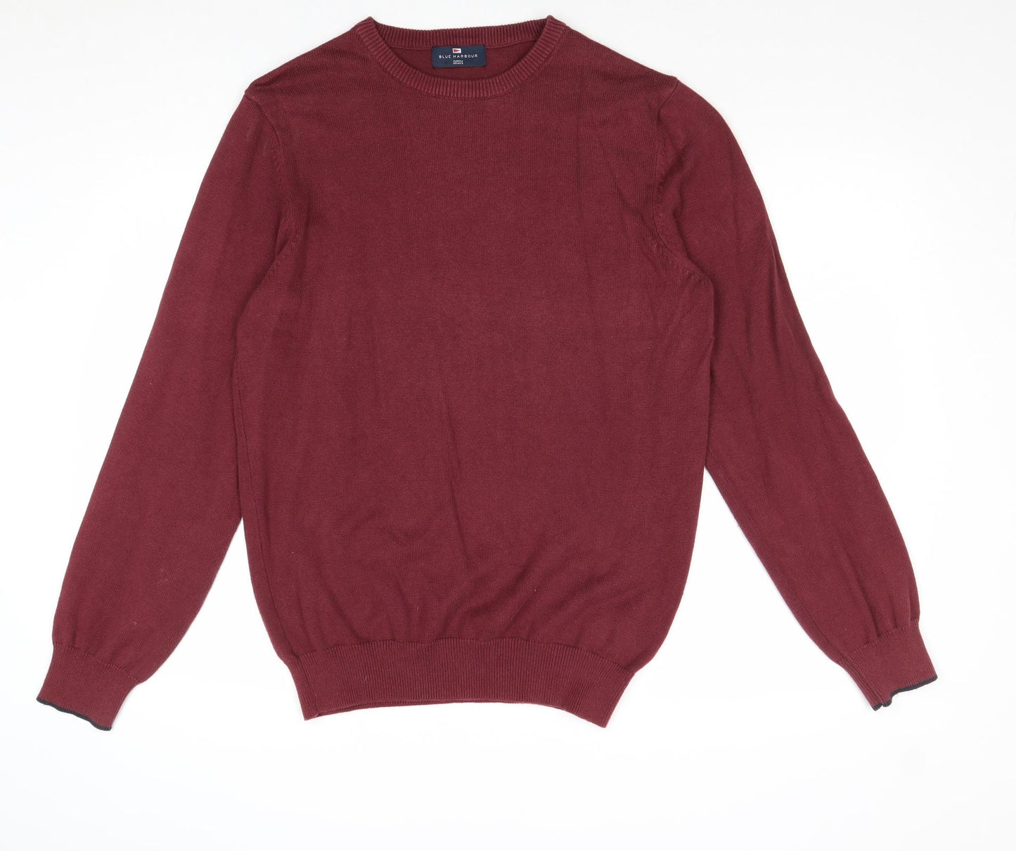 Blue Harbour Mens Red Round Neck Cotton Pullover Jumper Size S Long Sleeve