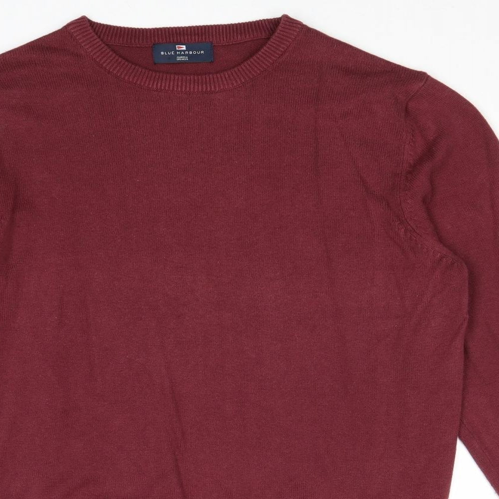 Blue Harbour Mens Red Round Neck Cotton Pullover Jumper Size S Long Sleeve
