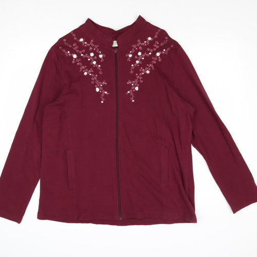 Classic Elements Womens Purple Jacket Size 16 Zip - Flower Detail