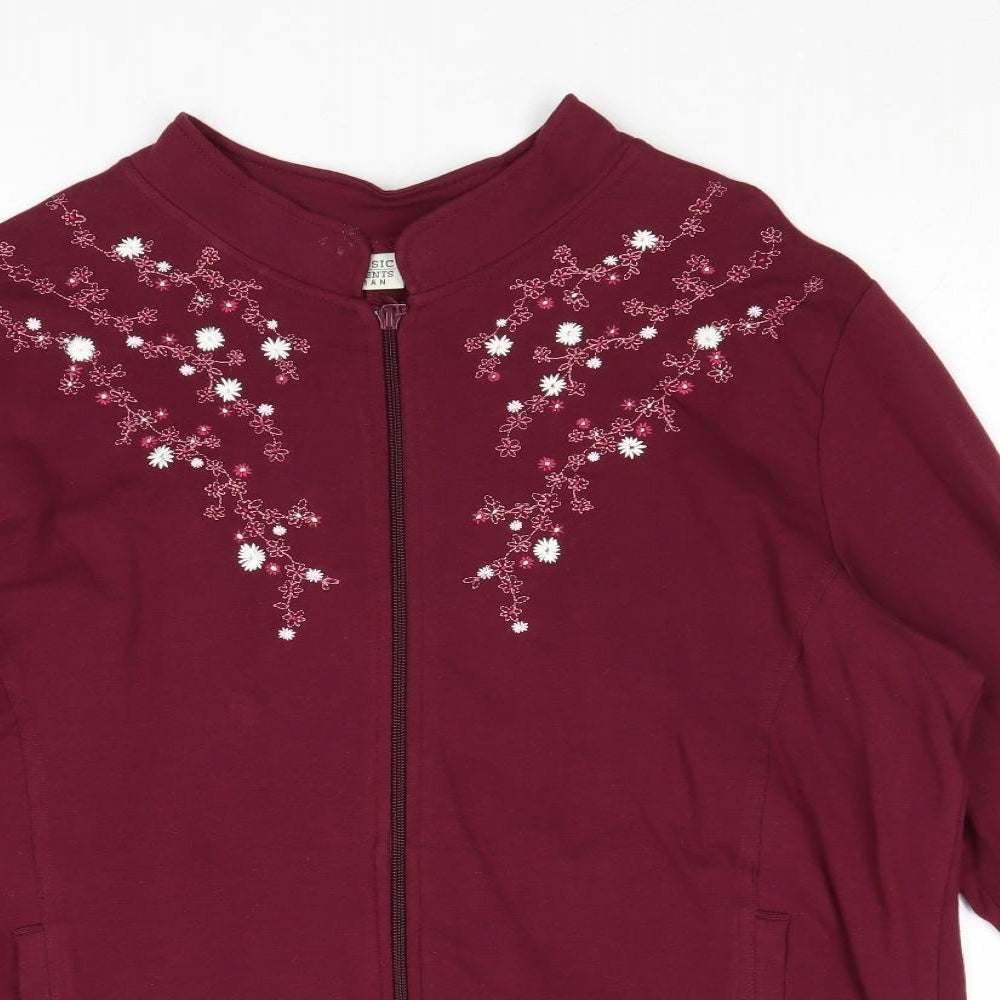 Classic Elements Womens Purple Jacket Size 16 Zip - Flower Detail