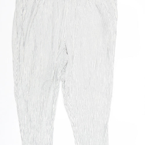 Marks and Spencer Womens Grey Striped Viscose Trousers Size 16 Regular