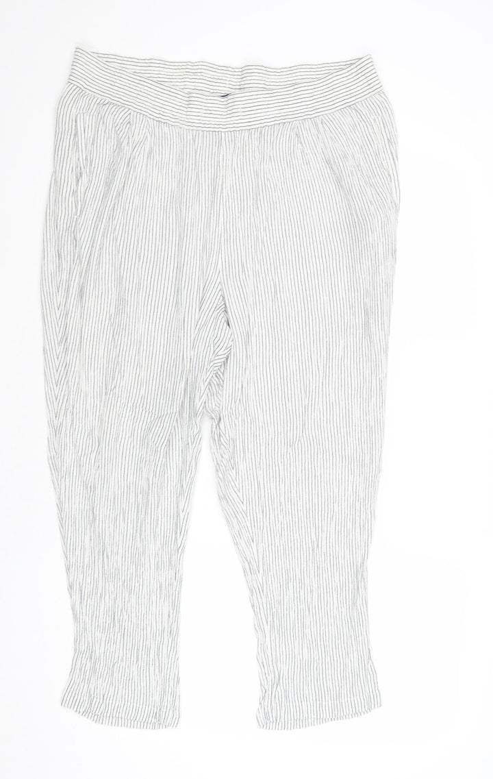 Marks and Spencer Womens Grey Striped Viscose Trousers Size 16 Regular