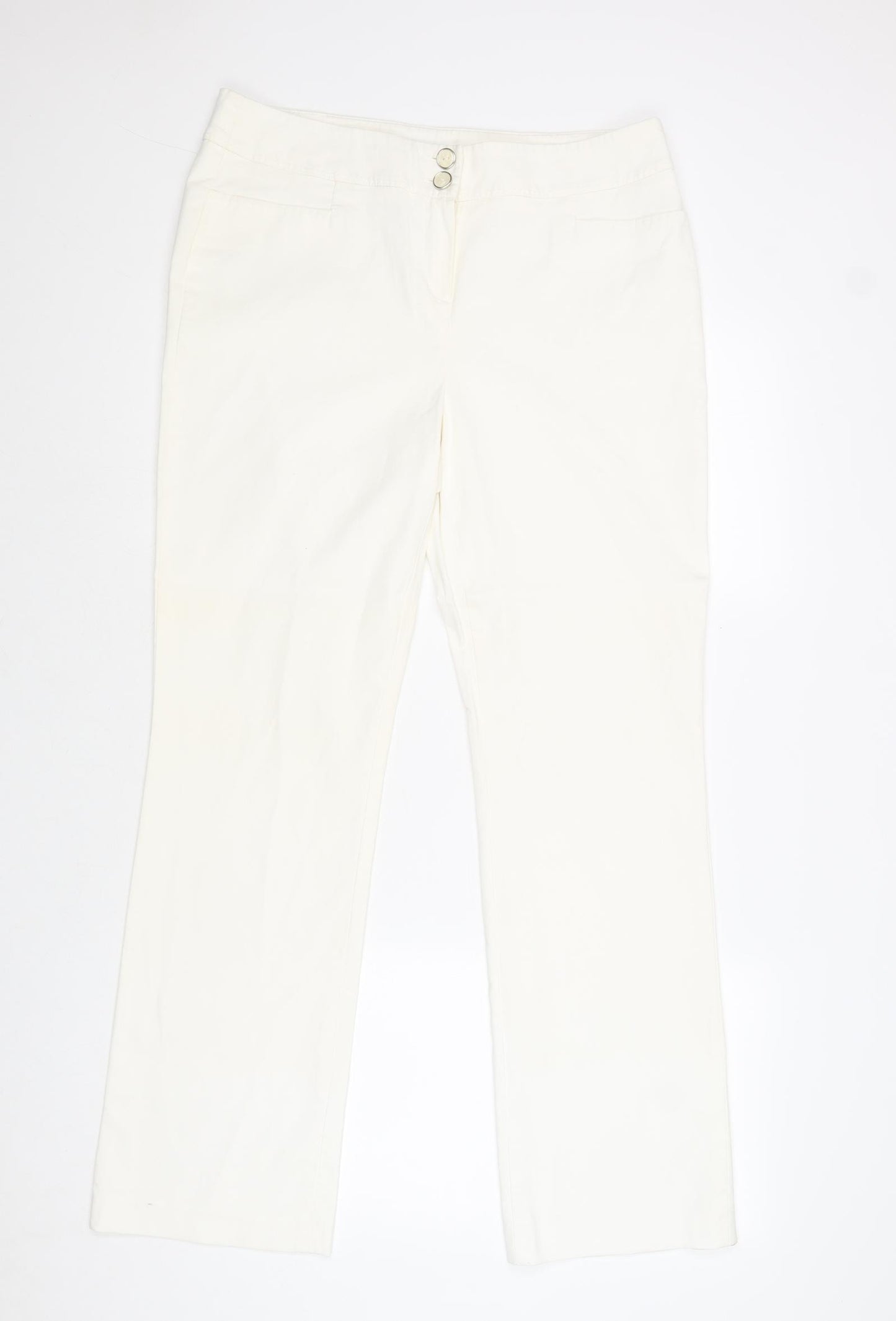 Autograph Womens White Cotton Trousers Size 14 Regular Zip