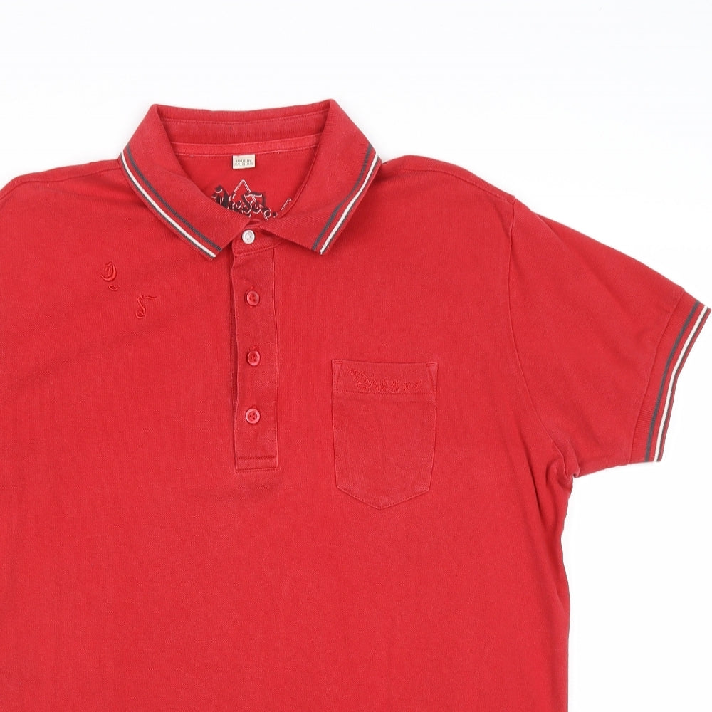 Diesel Mens Red Cotton Polo Size XL Collared Button