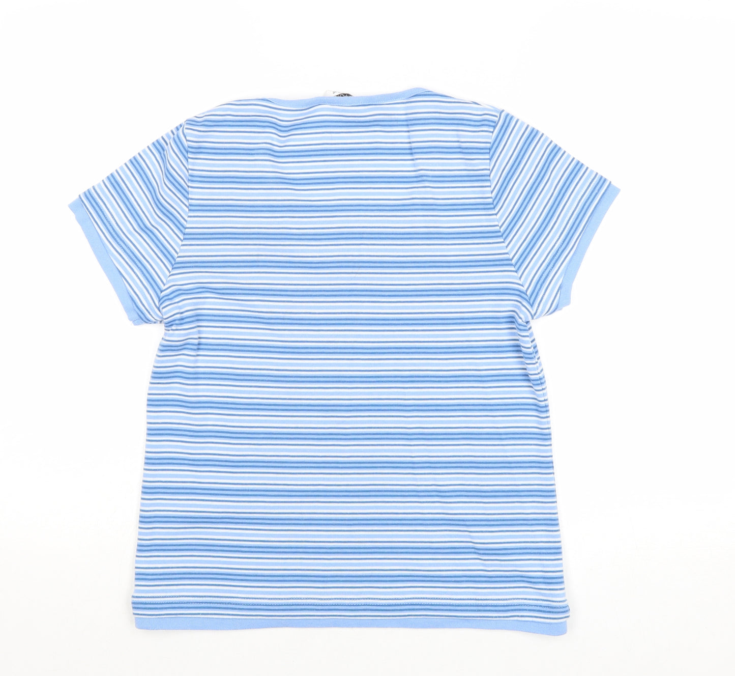 Elizabeth Scott Womens Blue Striped Polyester Basic T-Shirt Size S Scoop Neck