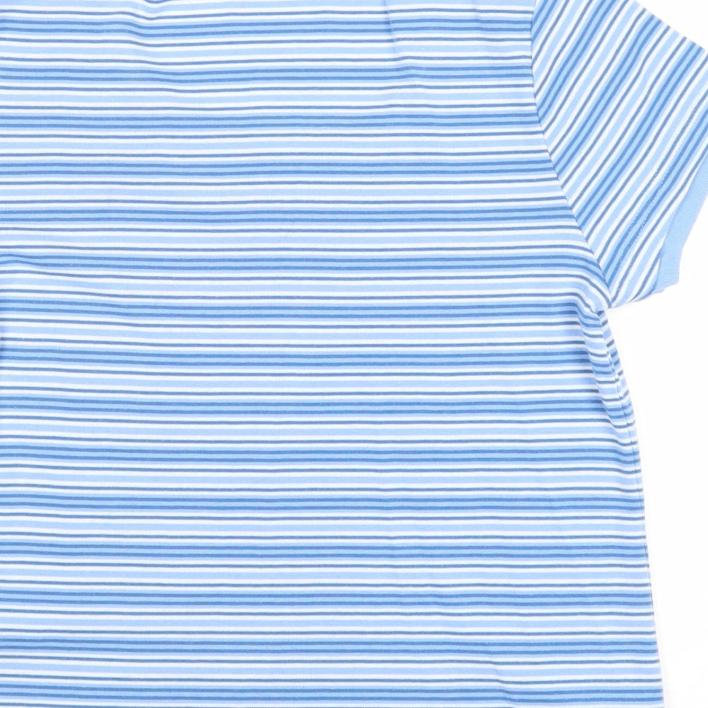 Elizabeth Scott Womens Blue Striped Polyester Basic T-Shirt Size S Scoop Neck