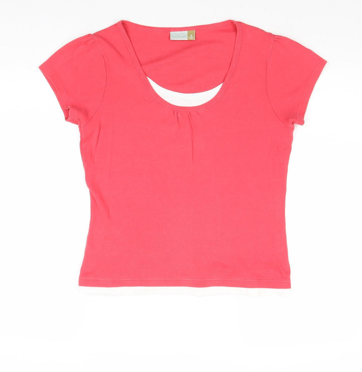 Maya Womens Pink Cotton Basic T-Shirt Size S Scoop Neck