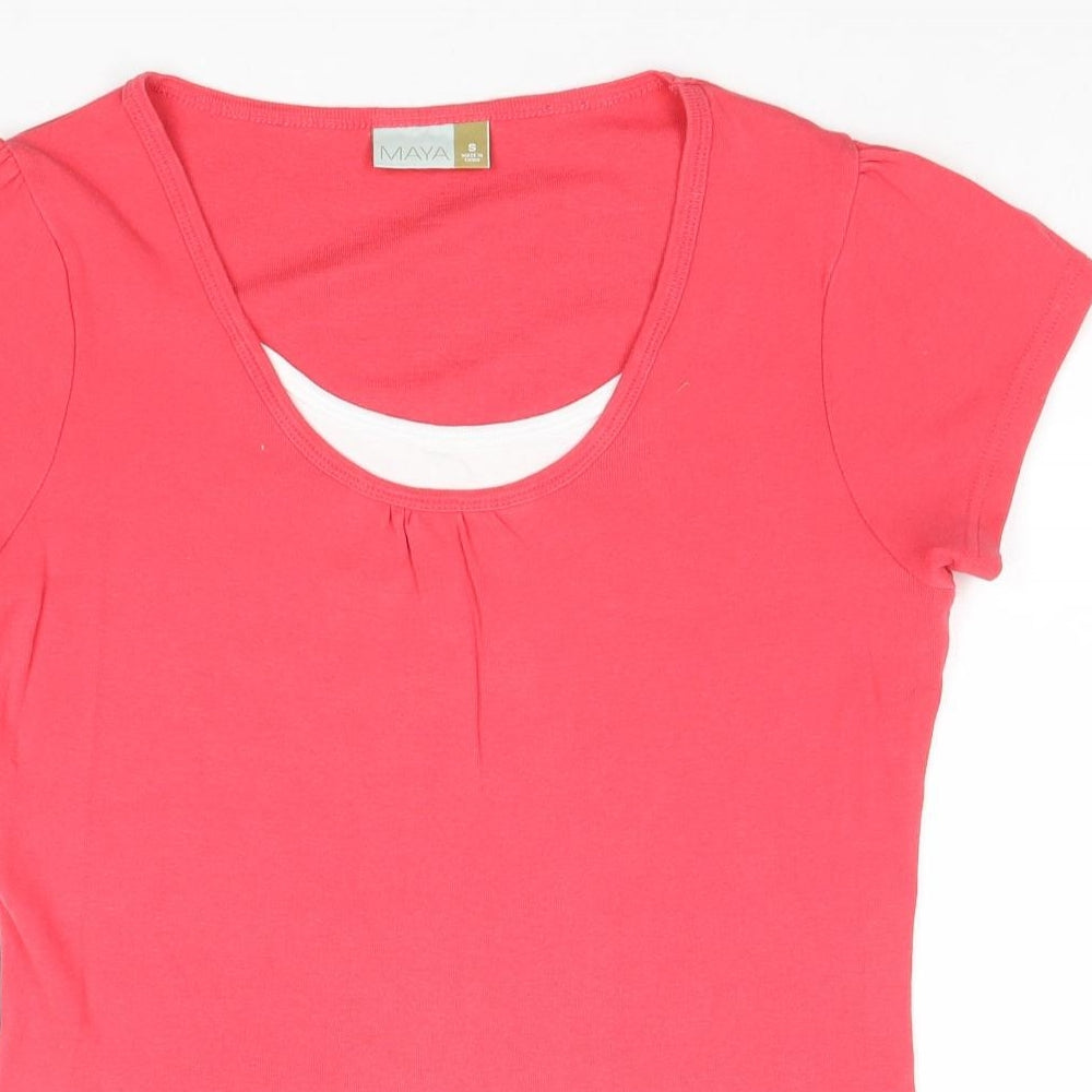 Maya Womens Pink Cotton Basic T-Shirt Size S Scoop Neck